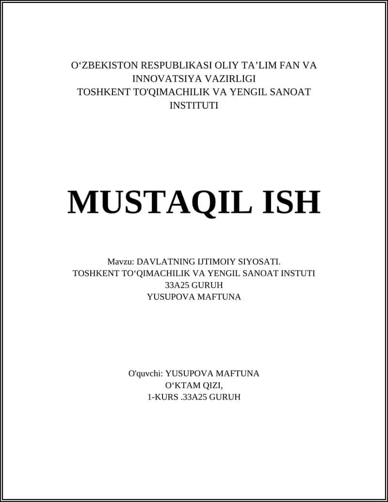 DAVLATNING IJTIMOIY SIYOSATI
