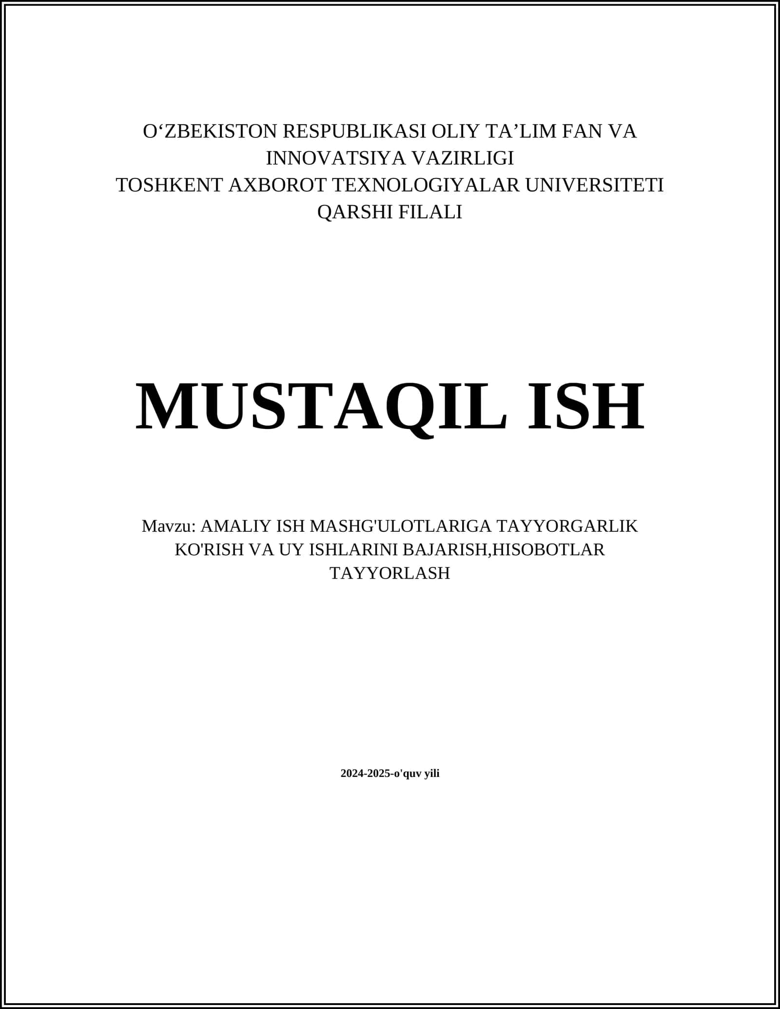 Amaliy ish mashg'ulotlari uchun materiallar tayyorlash