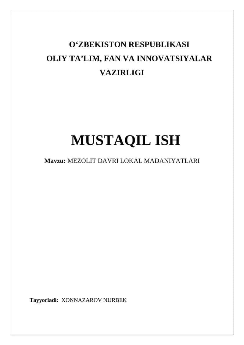 MEZOLIT DAVRI LOKAL MADANIYATLARI