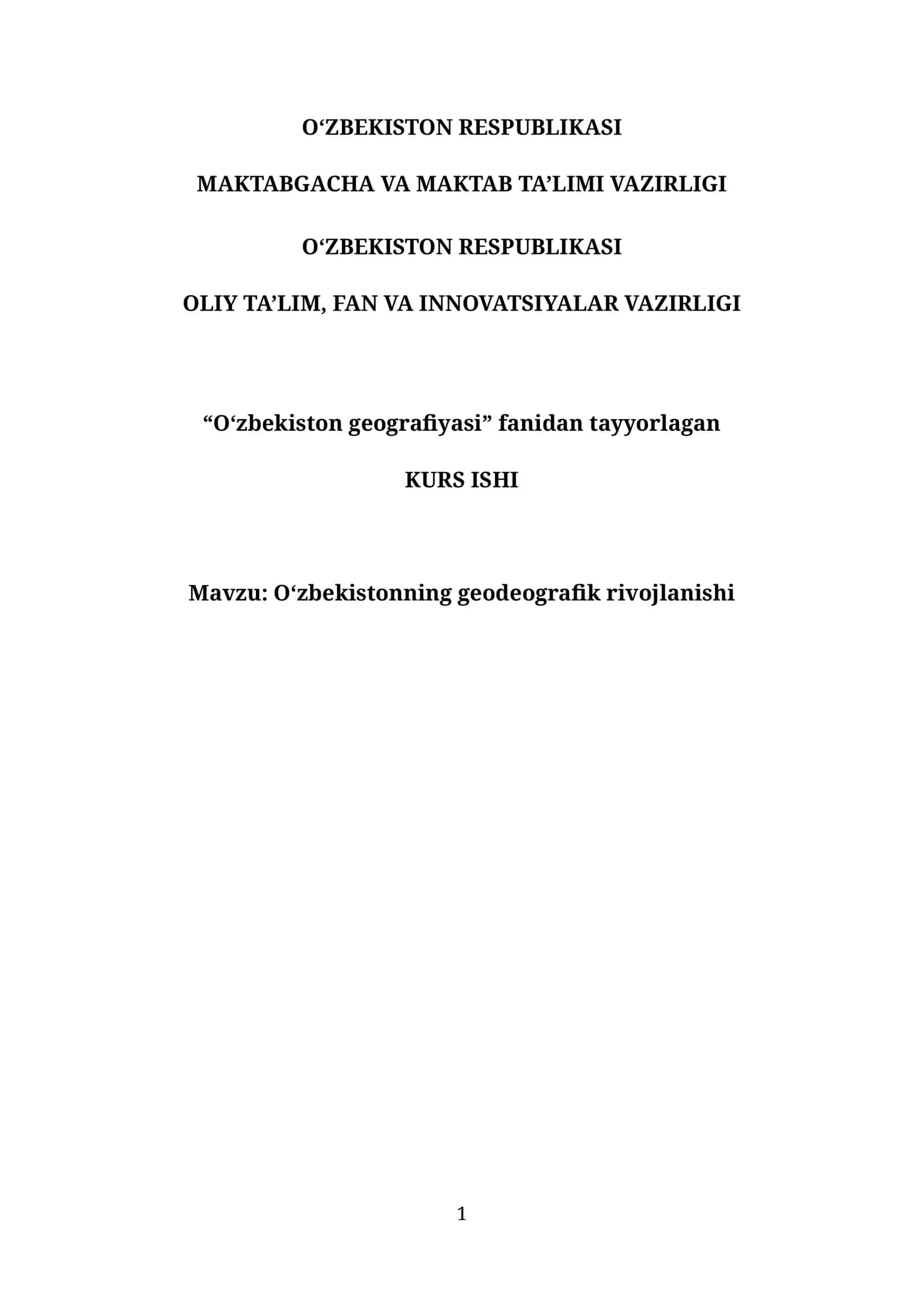 kurs ishi ozbekistonning geodemografik rivojlanishi