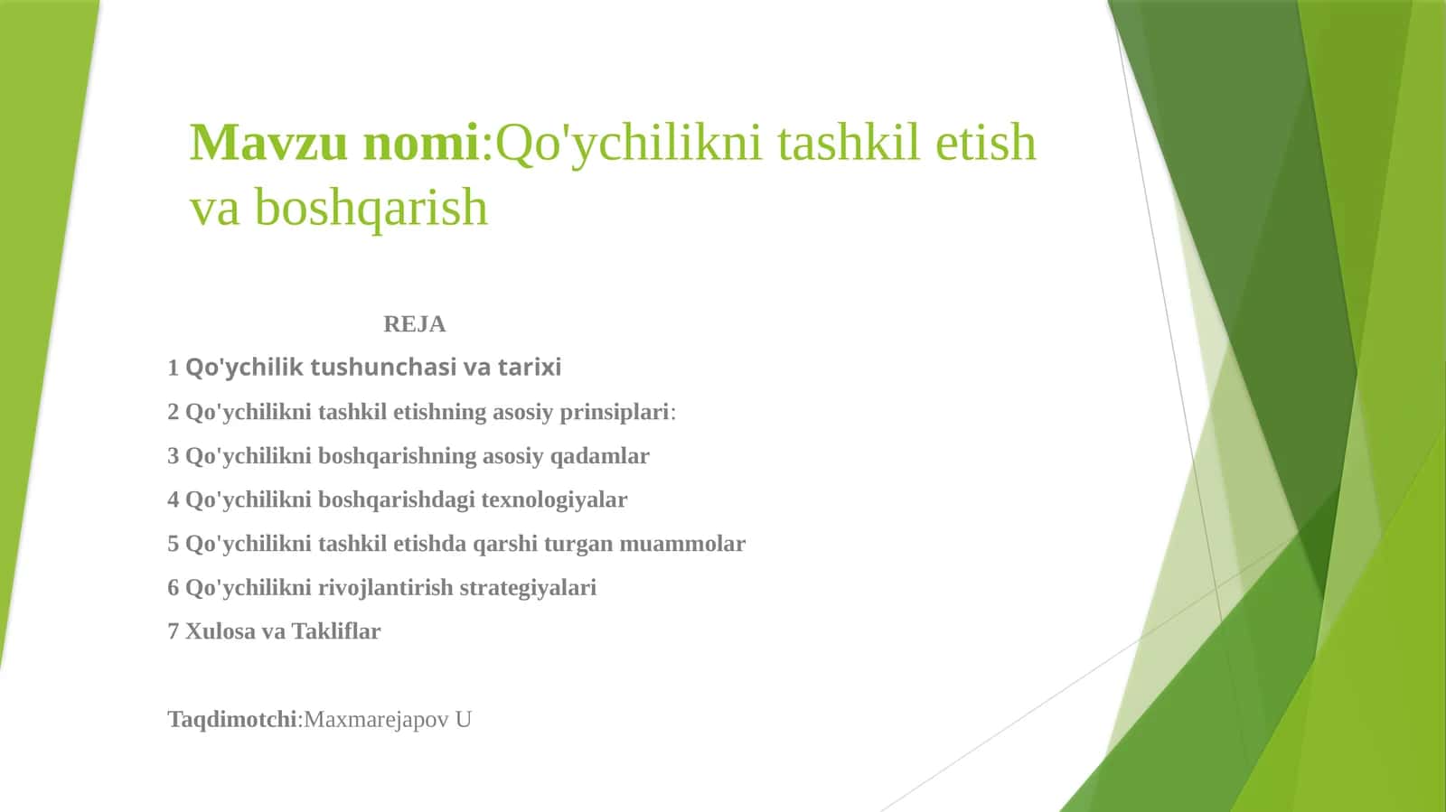 Qo'ychilikni tashkil etish va boshqarish