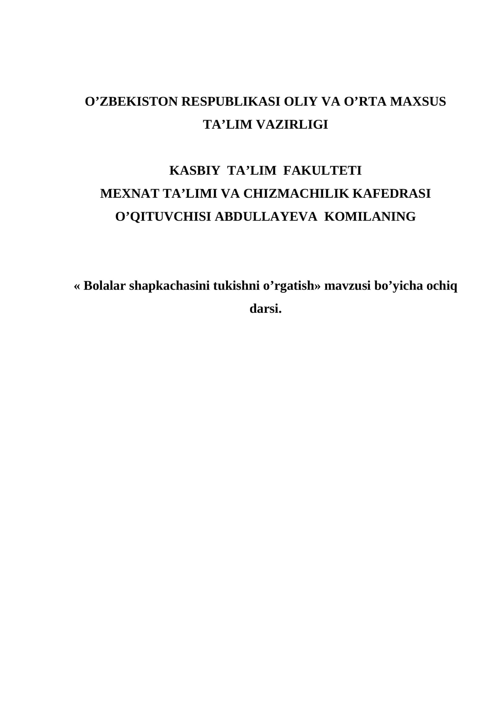 Bolalar shapkachasini to'qishni o’rgatish
