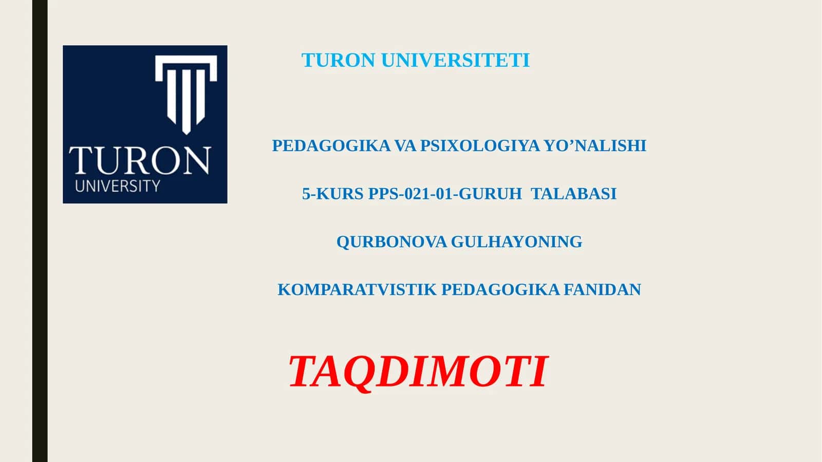 KOMPARATIVISTIK PEDAGOGIKA FANI
