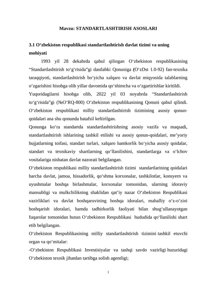 STANDARTLASHTIRISH ASOSLARI