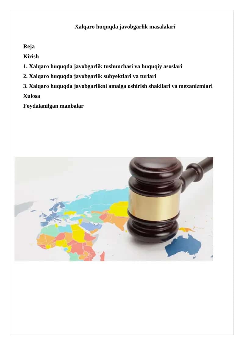 Xalqaro huquqda javobgarlik masalalari