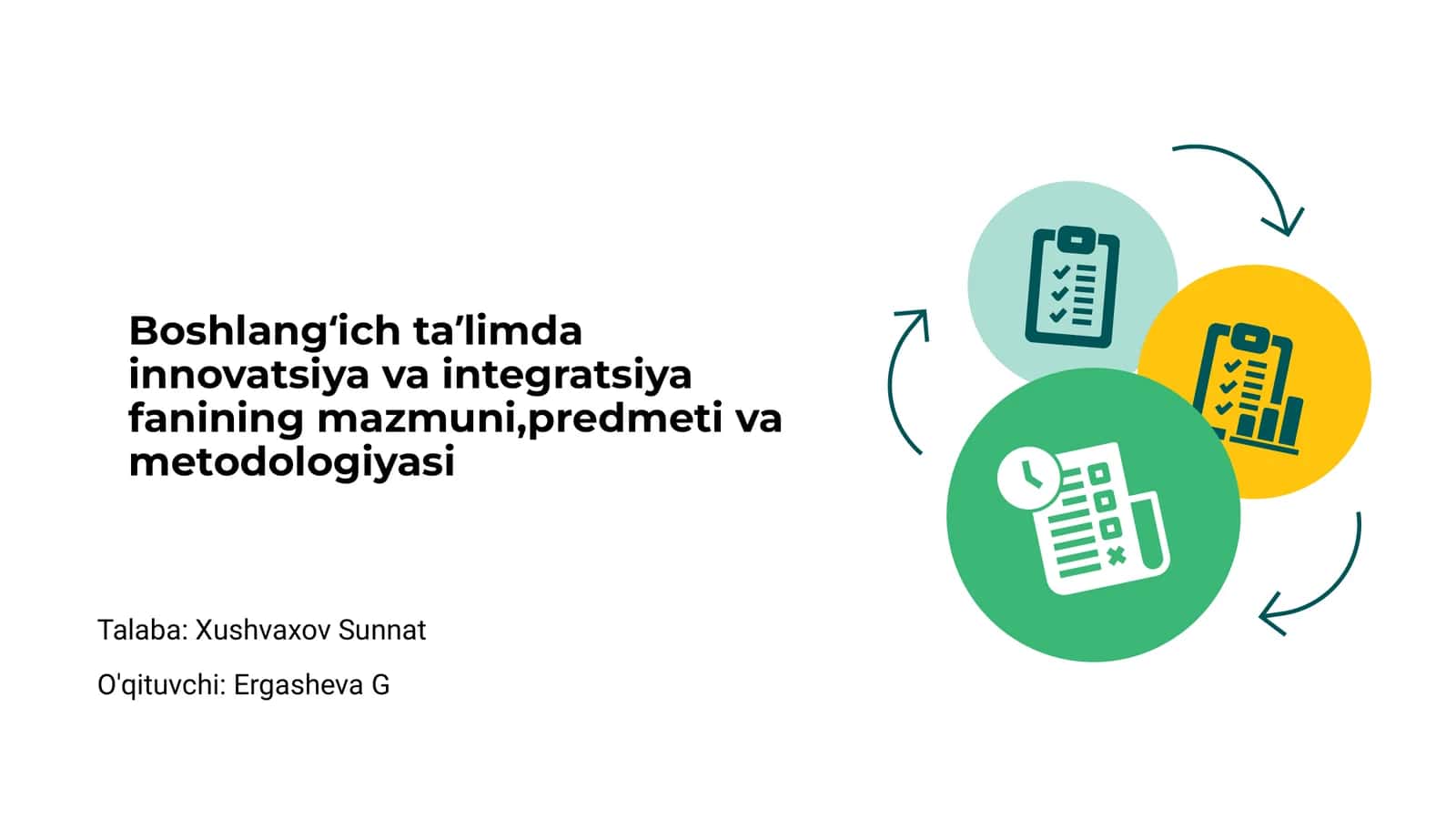 Boshlangʻich taʼlimda innovatsiya va integratsiya fanining mazmuni,predmeti va metodologiyasi