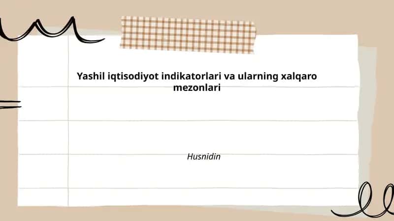 Yashil iqtisodiyot indikatorlari va ularning xalqaro mezonlari