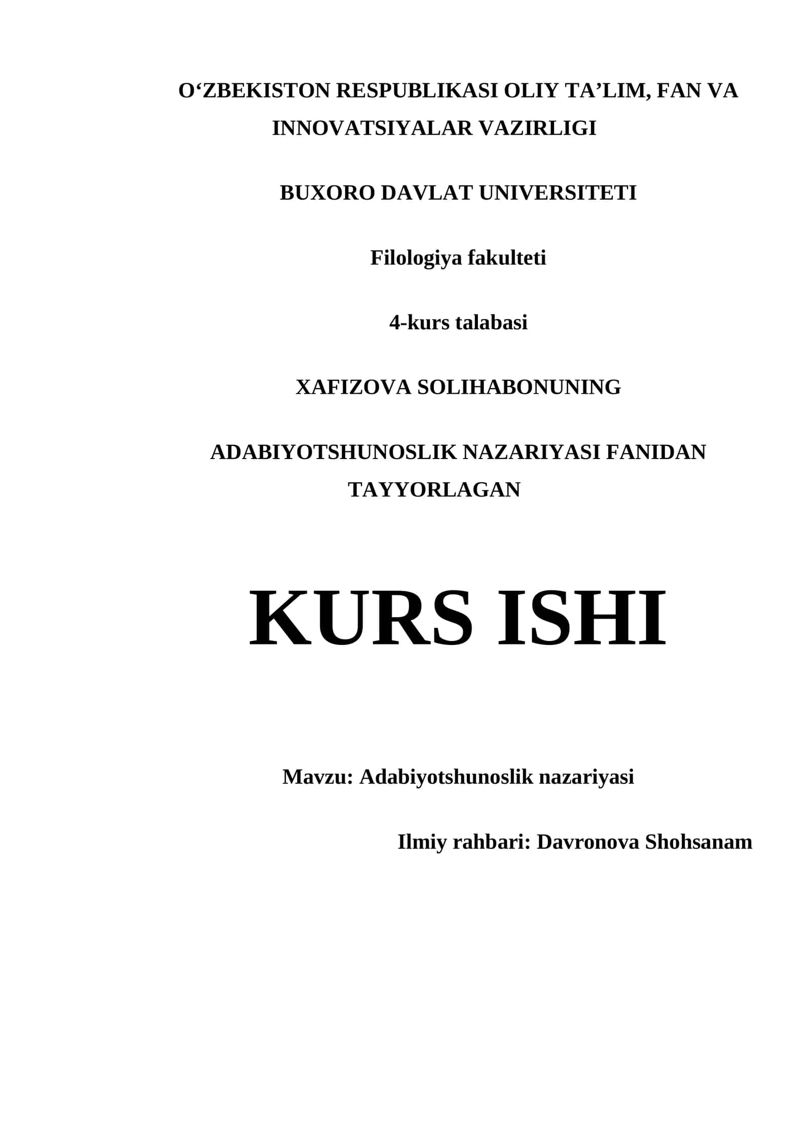 ADABIYOTSHUNOSLIK NAZARIYASI
