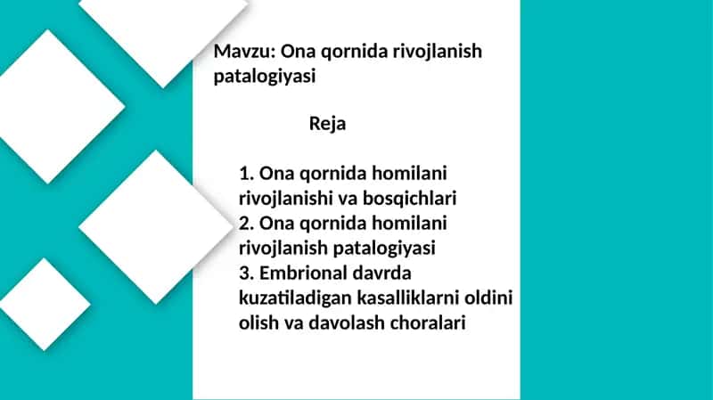 Ona qornida homilani rivojlanish patalogiyasi