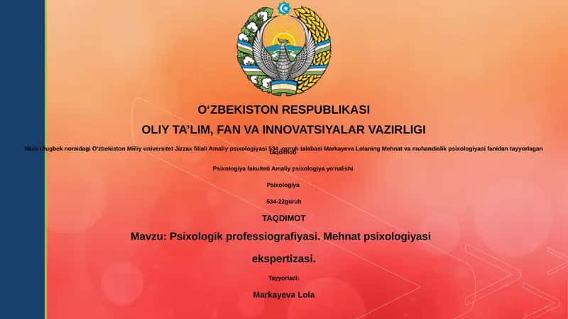 Psixologik professiografiyasi. Mehnat psixologiyasi ekspertizasi.