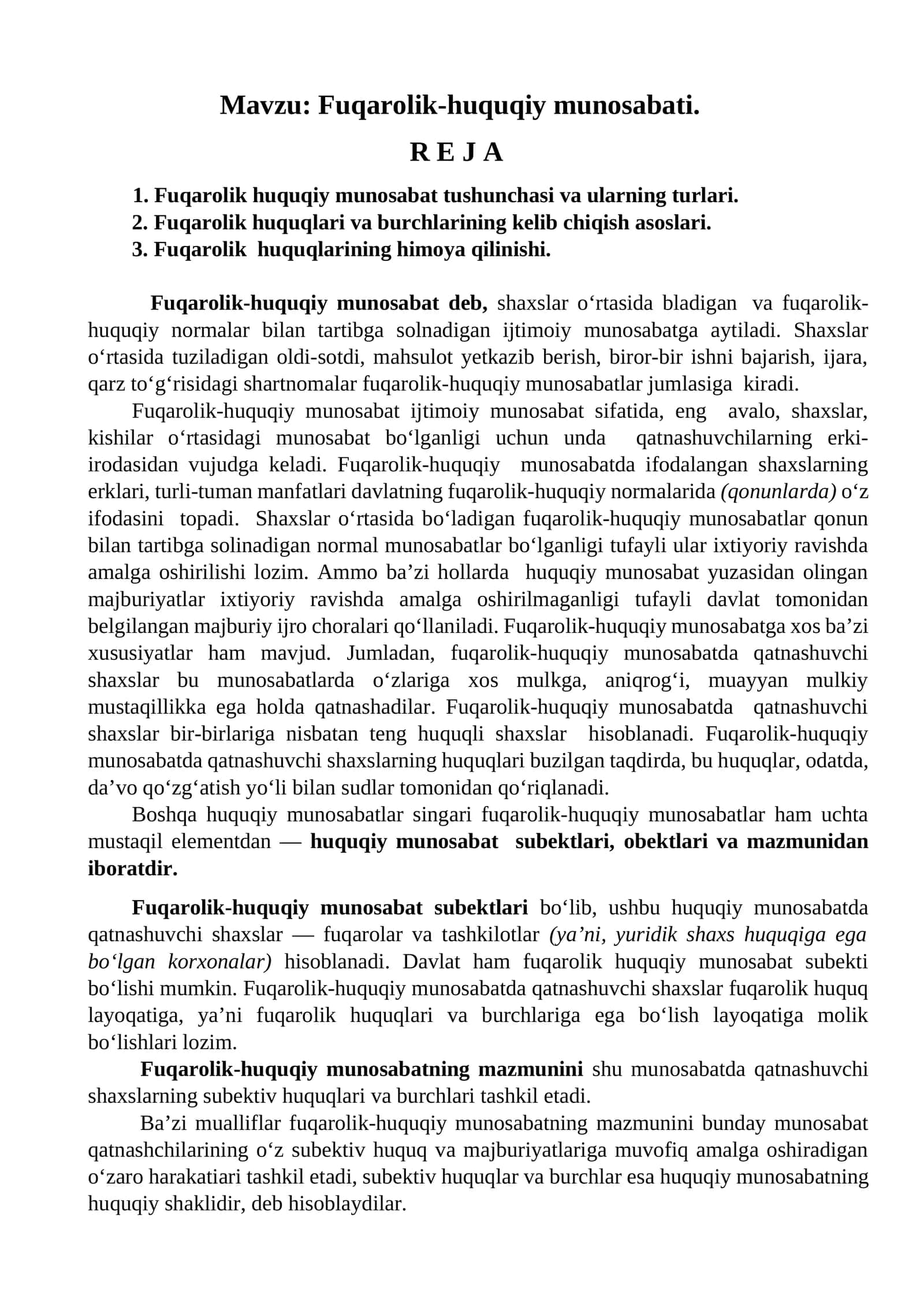 Fuqarolik-huquqiy munosabati