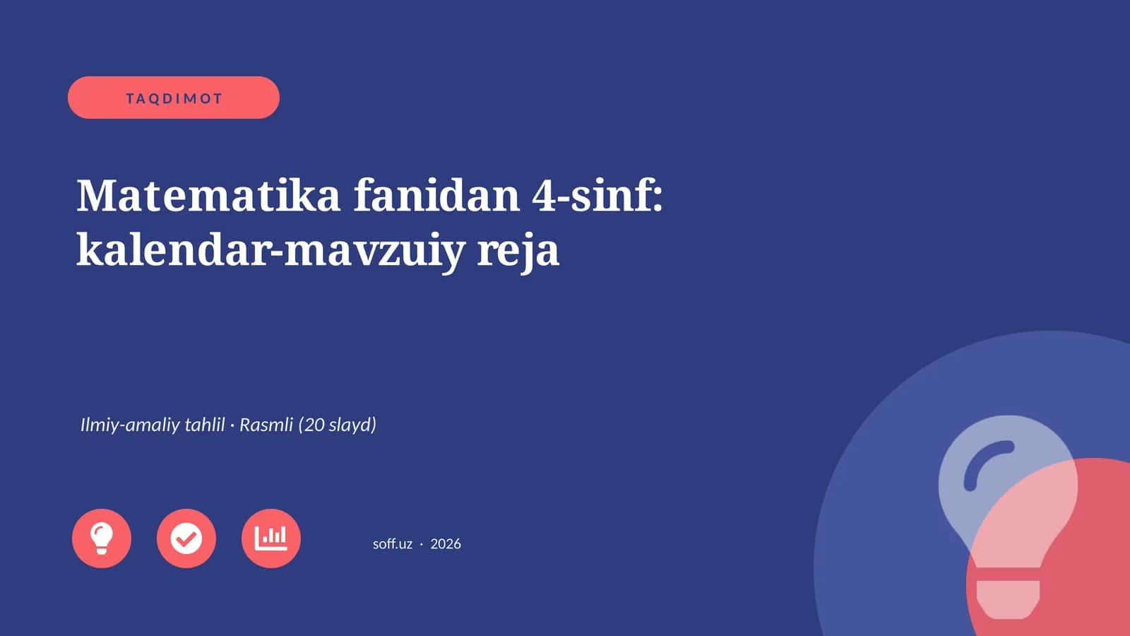 Matematika fanidan 4-sinf: kalendar-mavzuiy reja