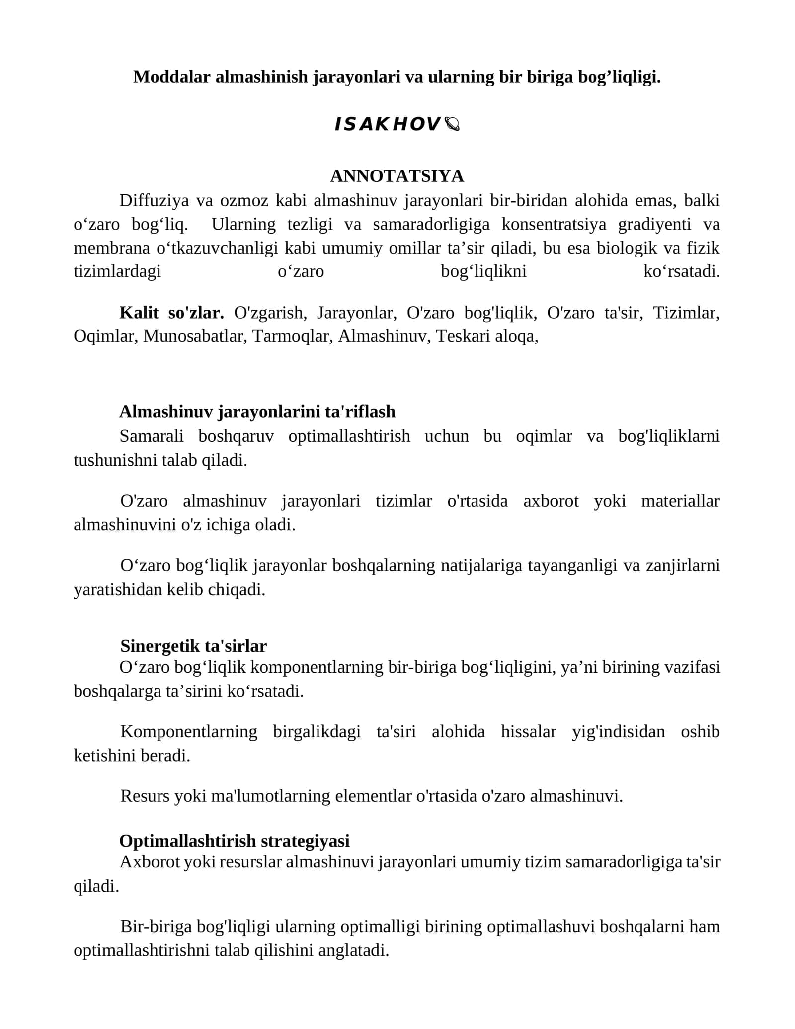 Almashinuv jarayonlari