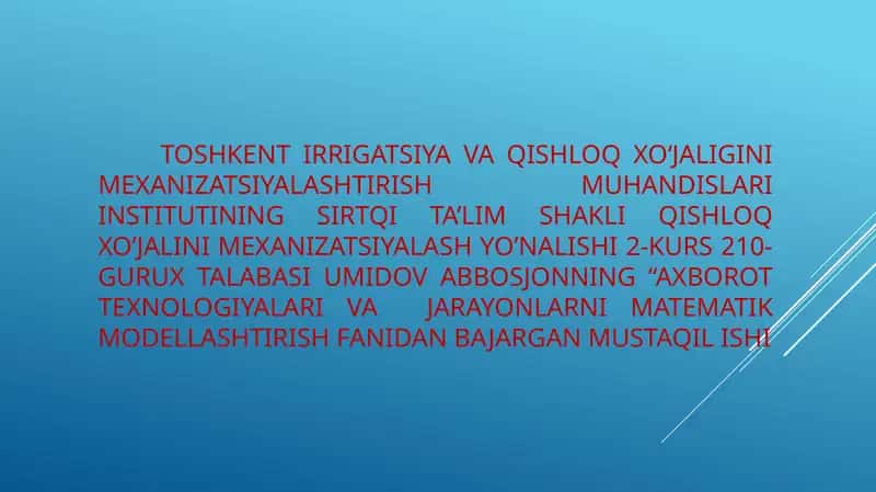 Matematik modellashtirish fanidan axborot texnologiyalari