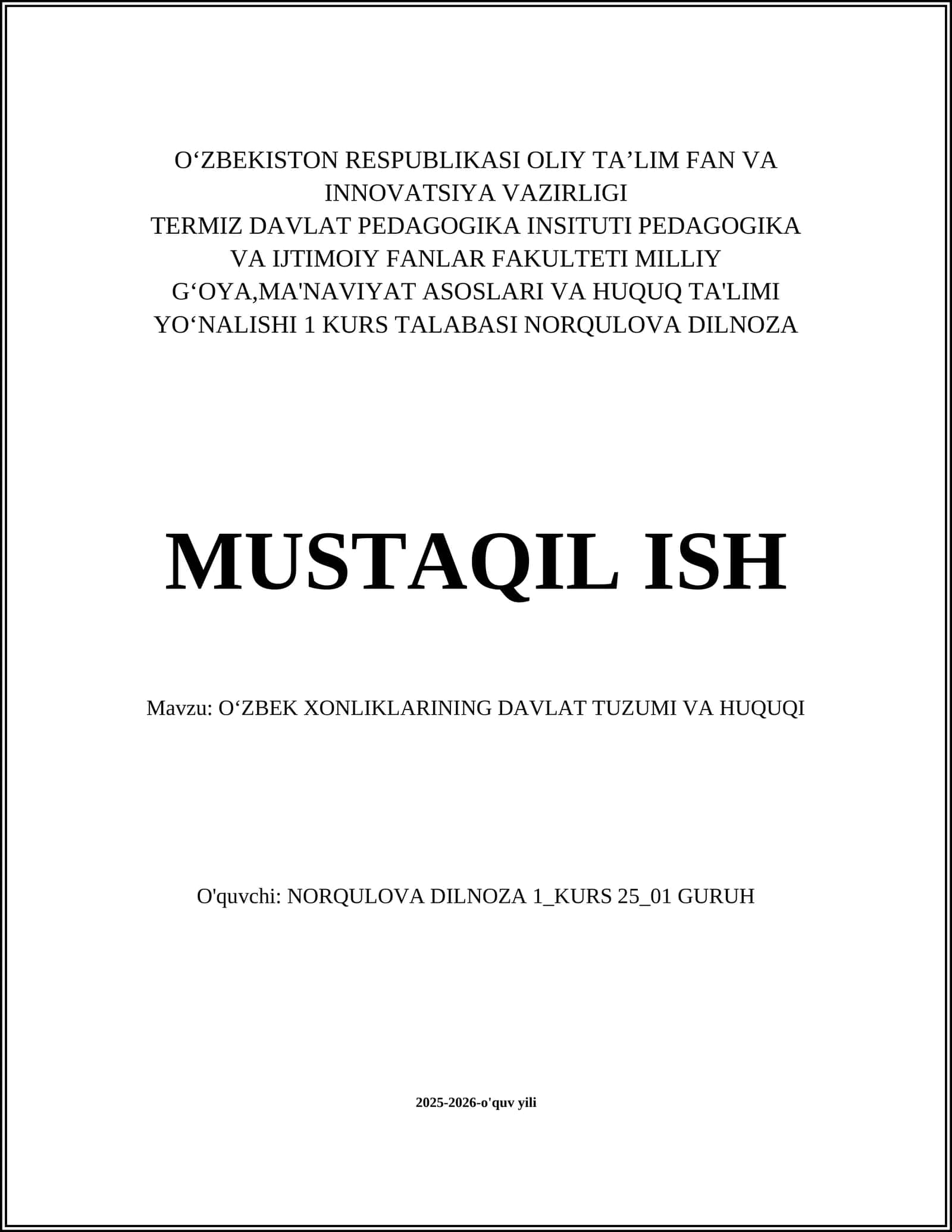 Oʻzbek Xonliklarining Davlat Tuzumi va Huquqi