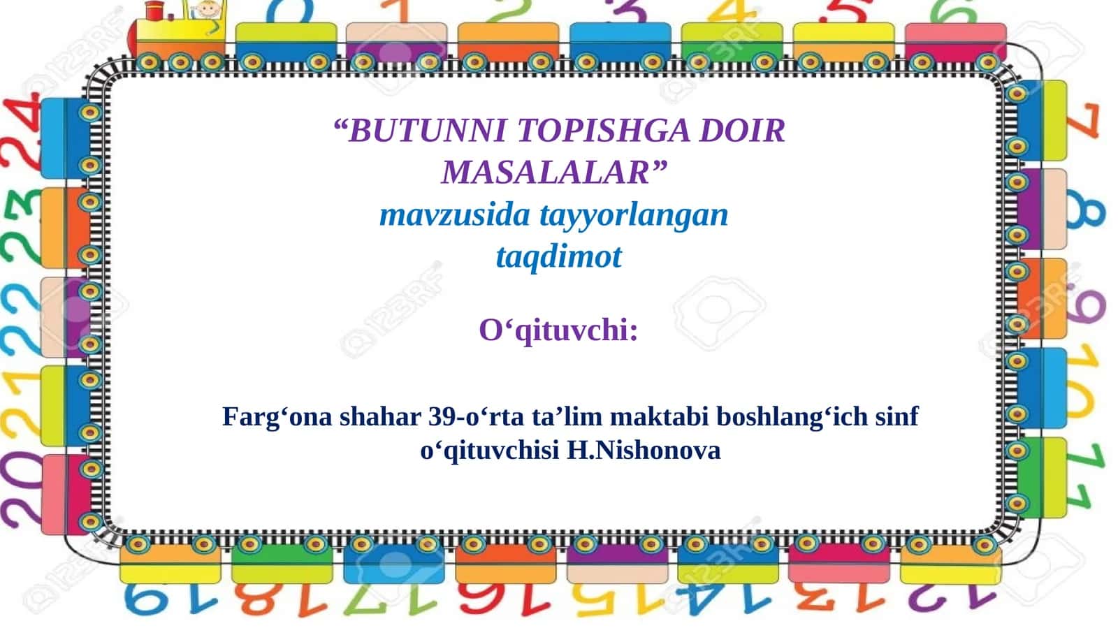 BUTUNNI TOPISHGA DOIR MASALALAR