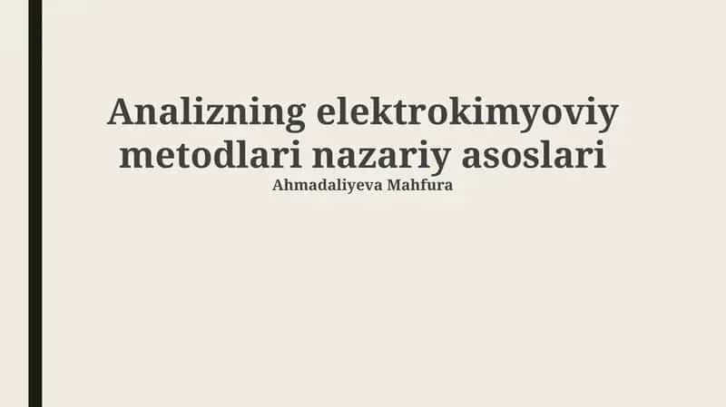 Elektrokimyoviy usullar nazariyasi