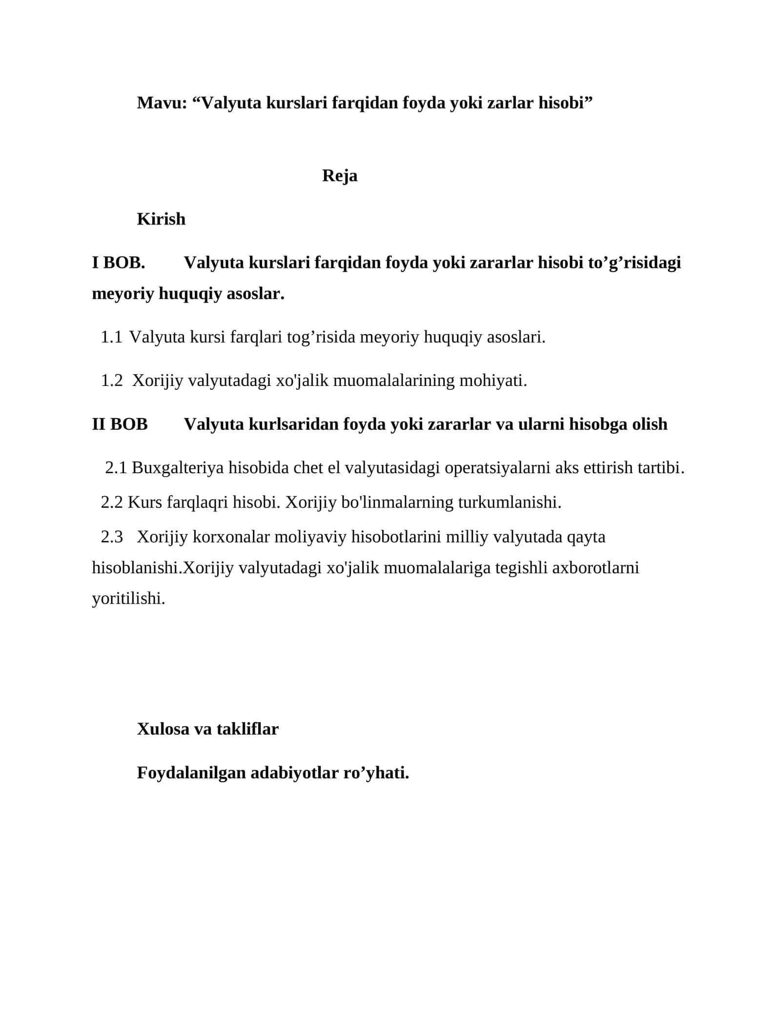Valyuta kurslari farqidan foyda yoki zarlar hisobi