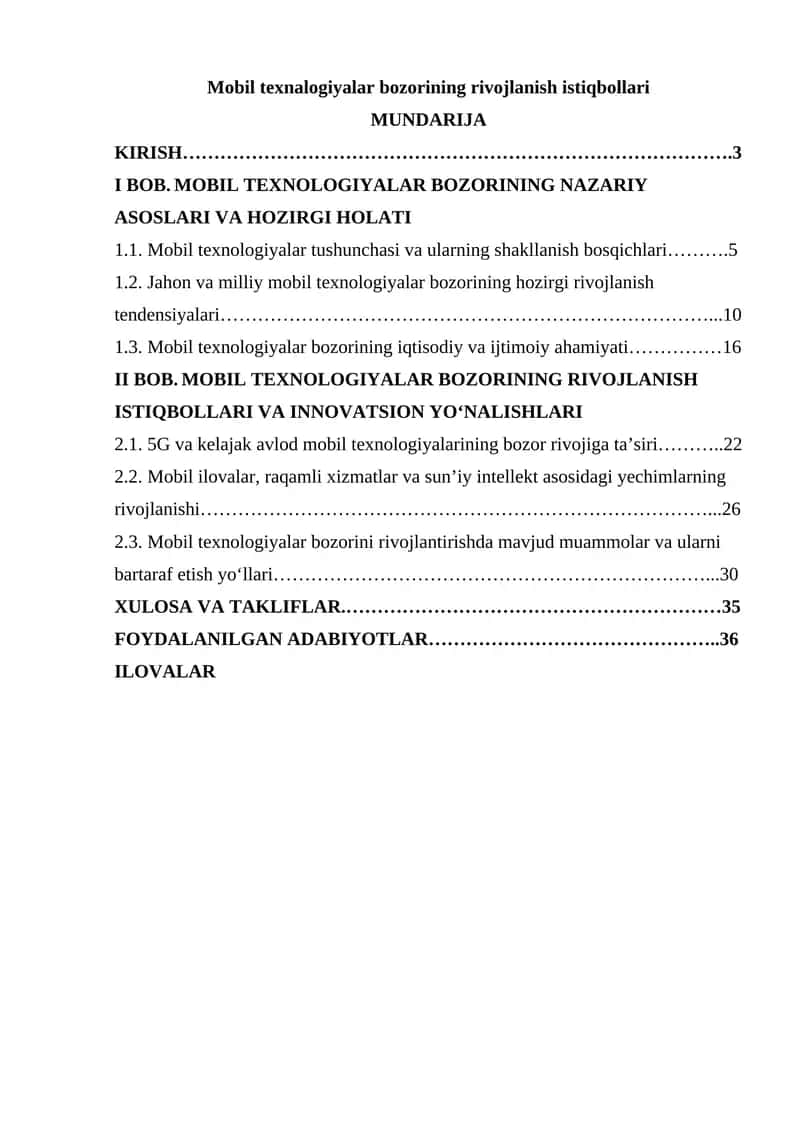 Mobil texnalogiyalar bozorining rivojlanish istiqbollari