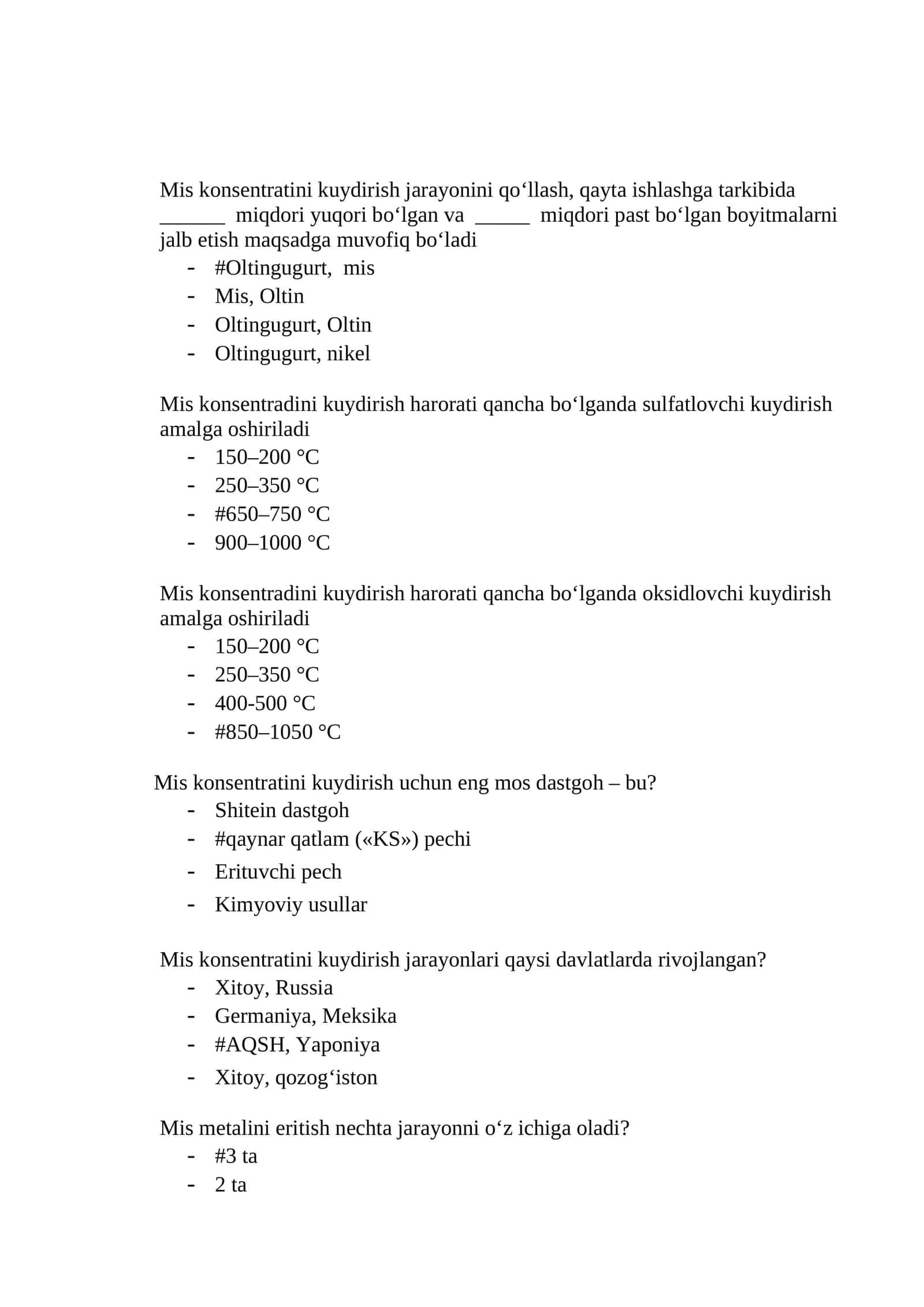 Mis konsentratini kuydirish jarayonlari