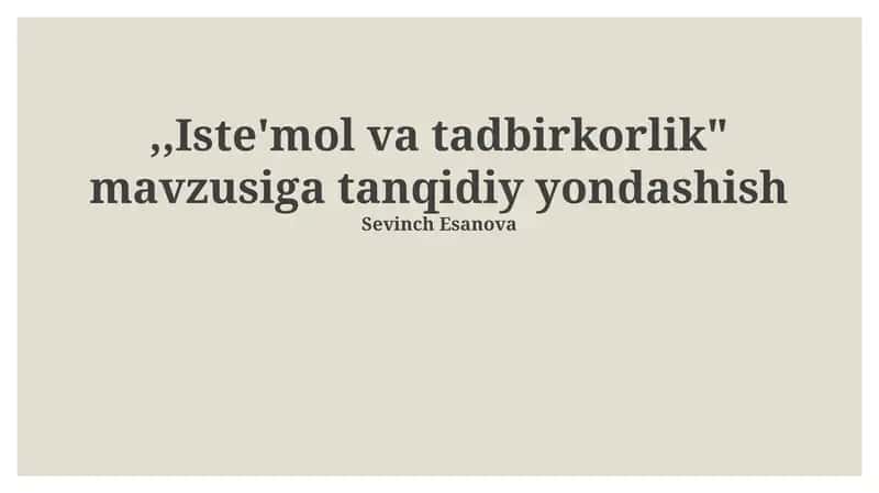 Iste'mol va tadbirkorlik