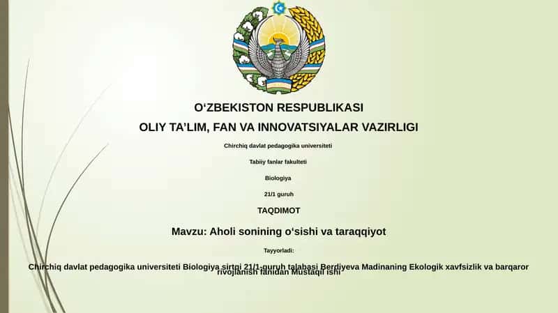 Aholi sonining oʻsishi va taraqqiyot