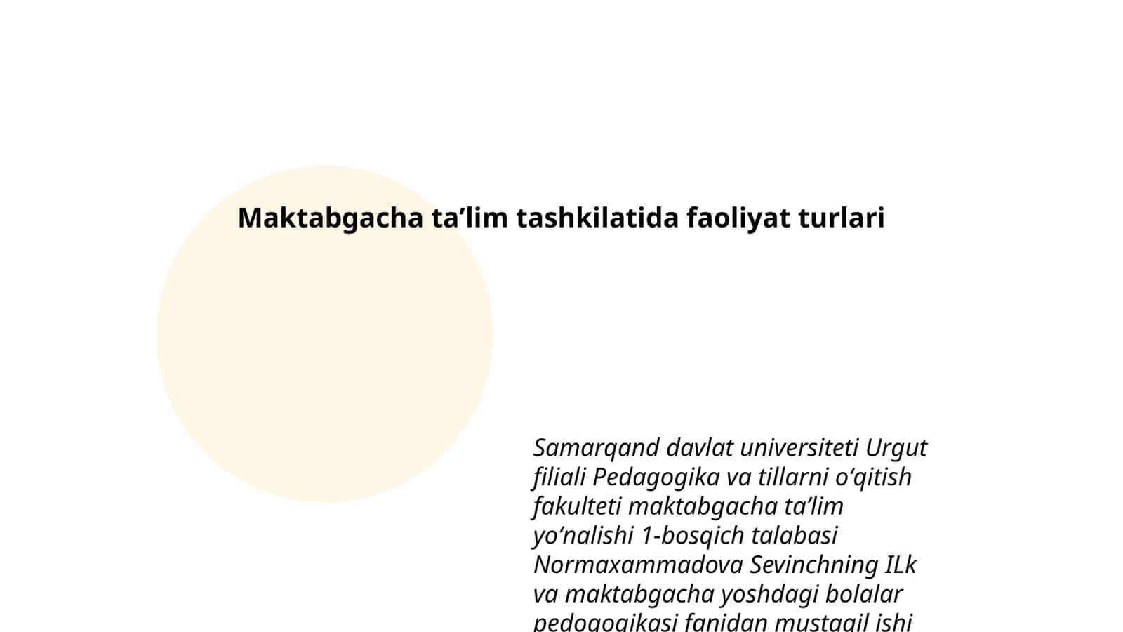 Maktabgacha taʼlim tashkilatida faoliyat turlari