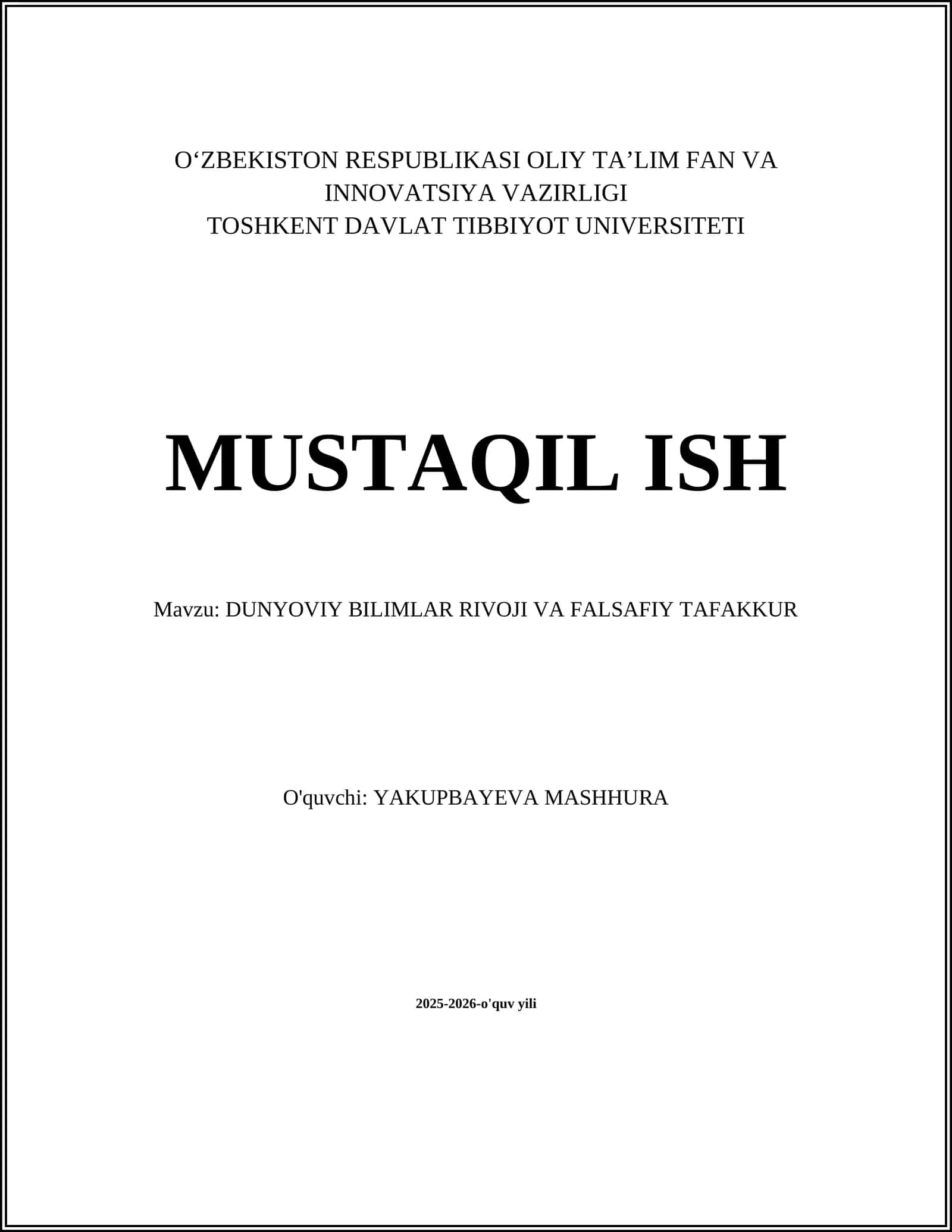 Dunyoviy bilimlar rivoji va falsafiy tafaqqur