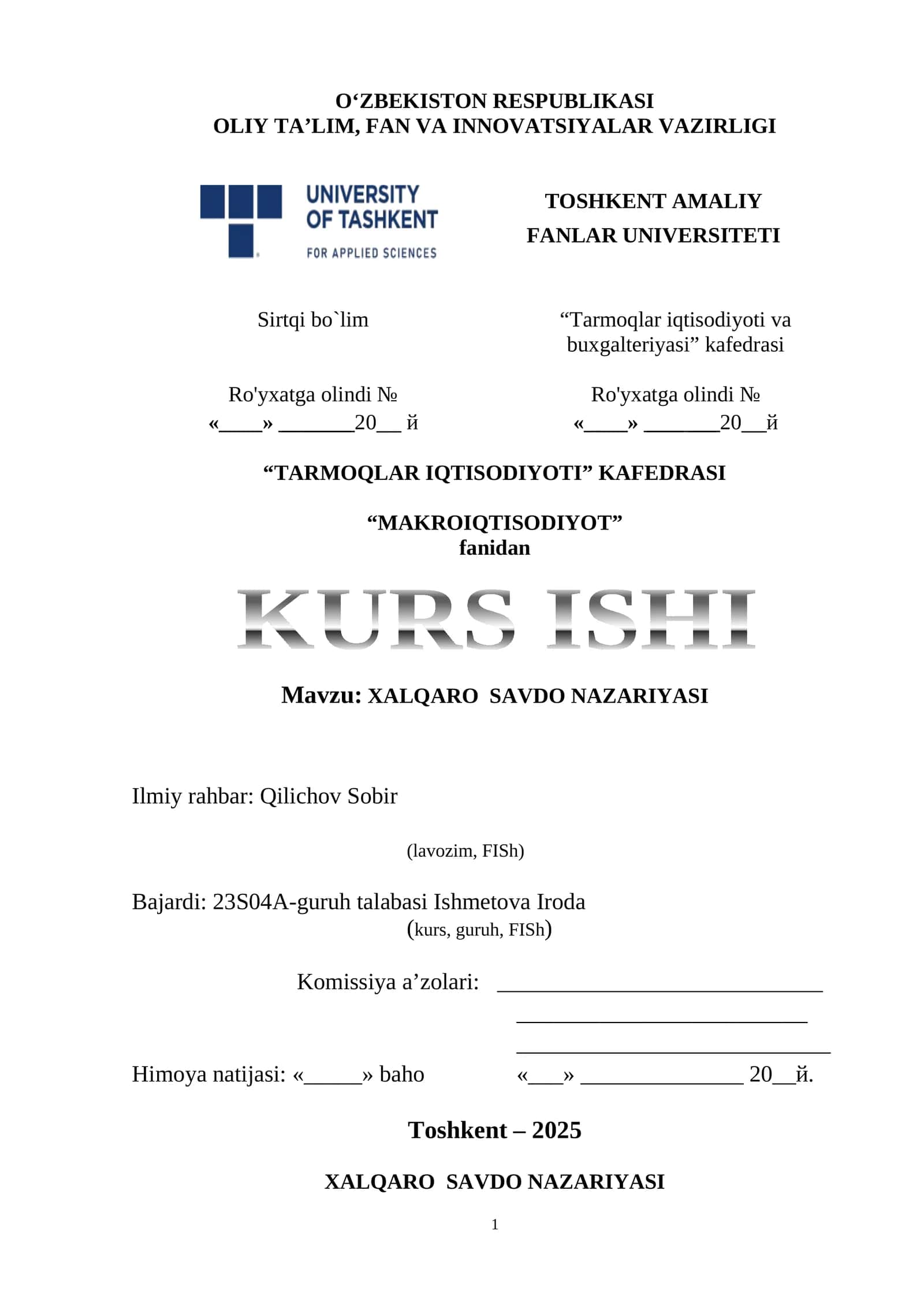 XALQARO SAVDO NAZARIYASI