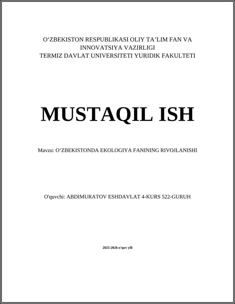 Oʻzbekistonda Ekologiya Fanining Rivojlanishi