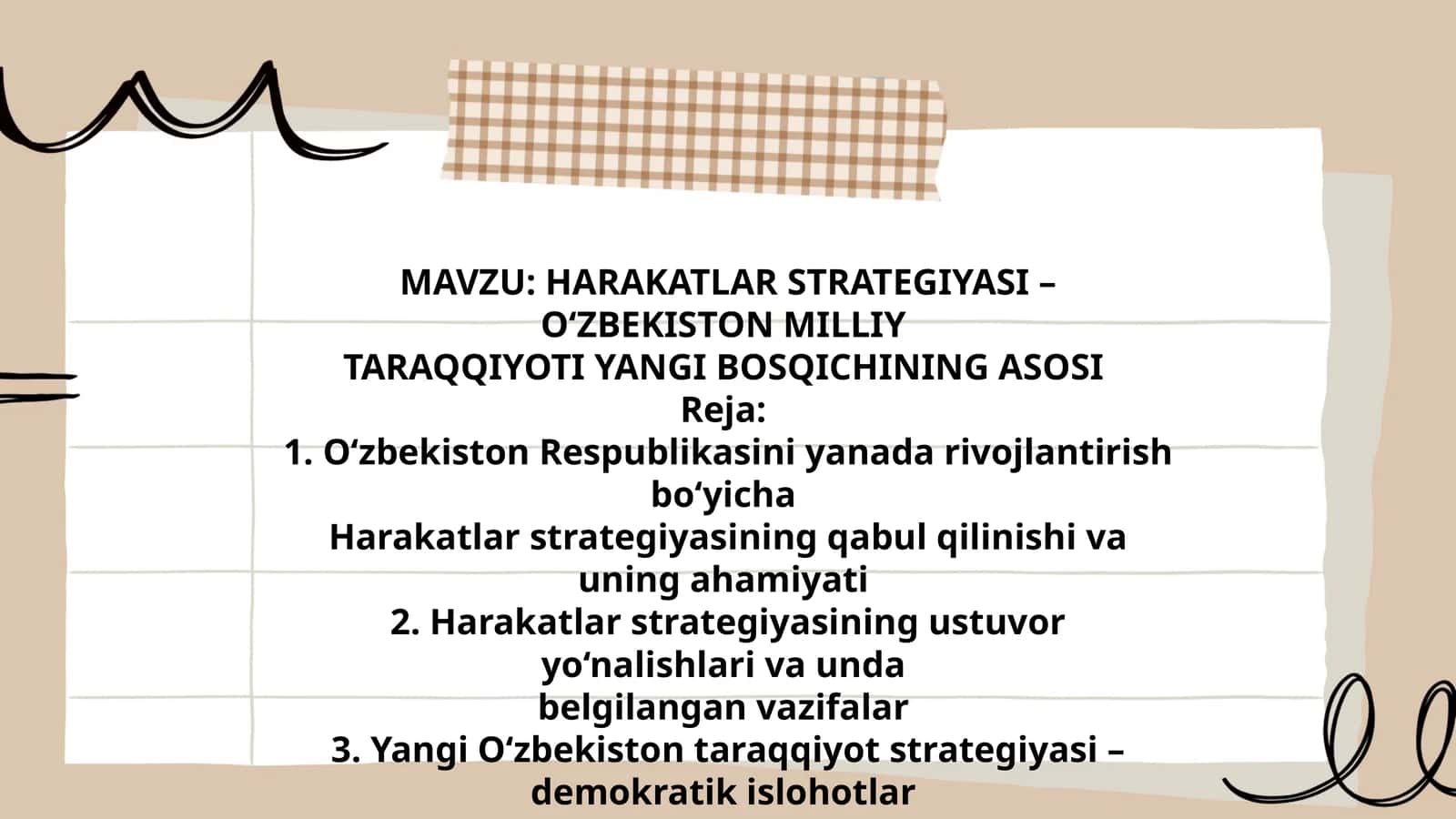 HARAKATLAR STRATEGIYASI – O‘ZBEKISTON MILLIY TARAQQIYOTI YANGI BOSQICHINING ASOSI