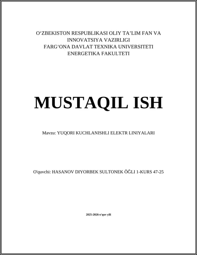 YUQORI KUCHLANISHLI ELEKTR LINIYALARI