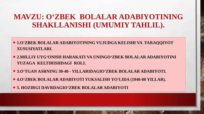 O‘zbek bolalar adabiyotining shakllanishi