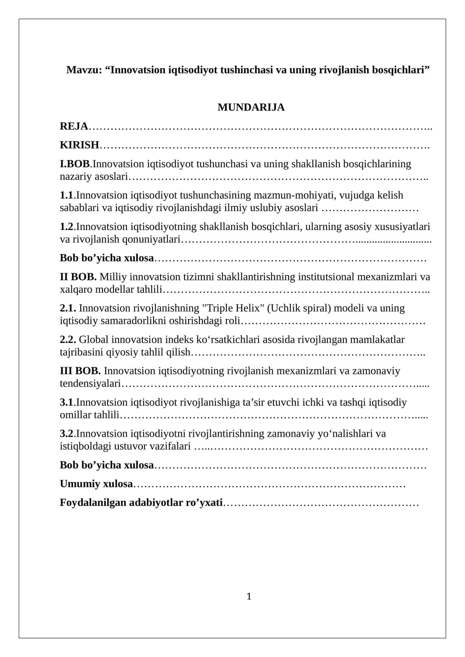 Innovatsion iqtisodiyot tushinchasi va uning rivojlanish bosqichlari