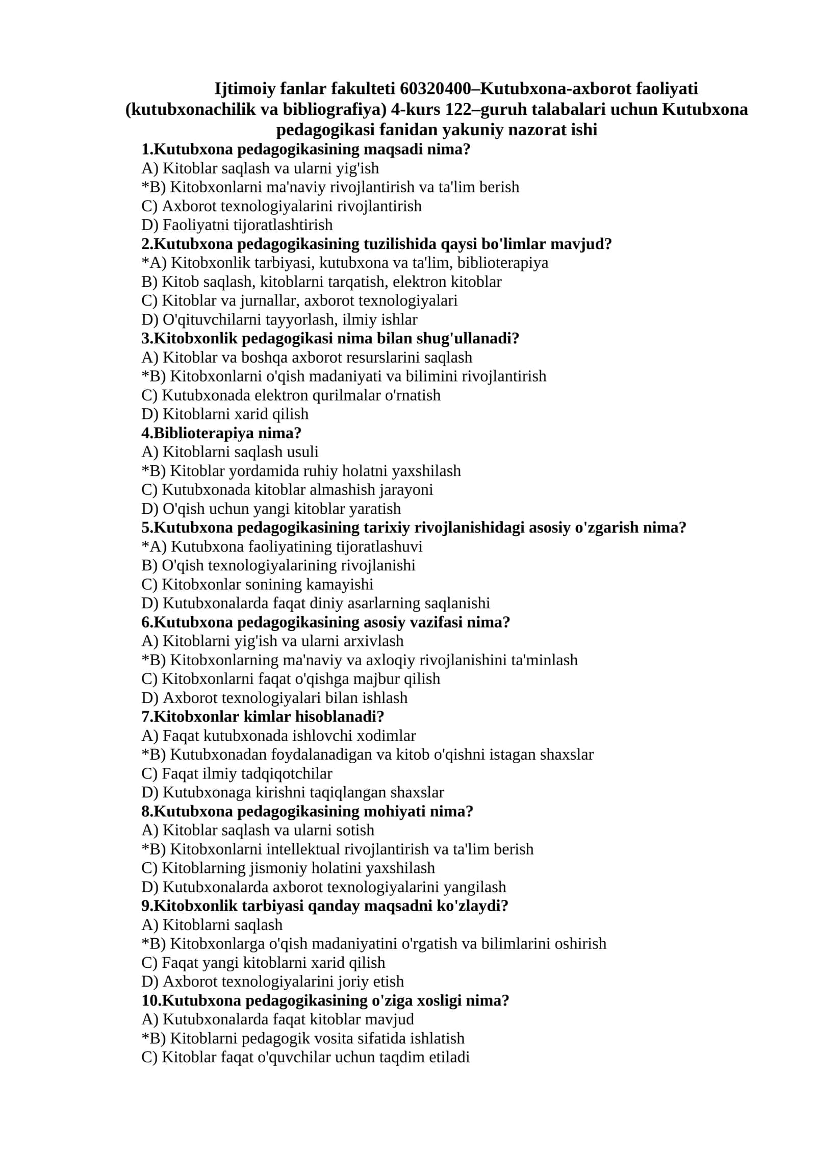 Kutubxona pedagogikasi fani