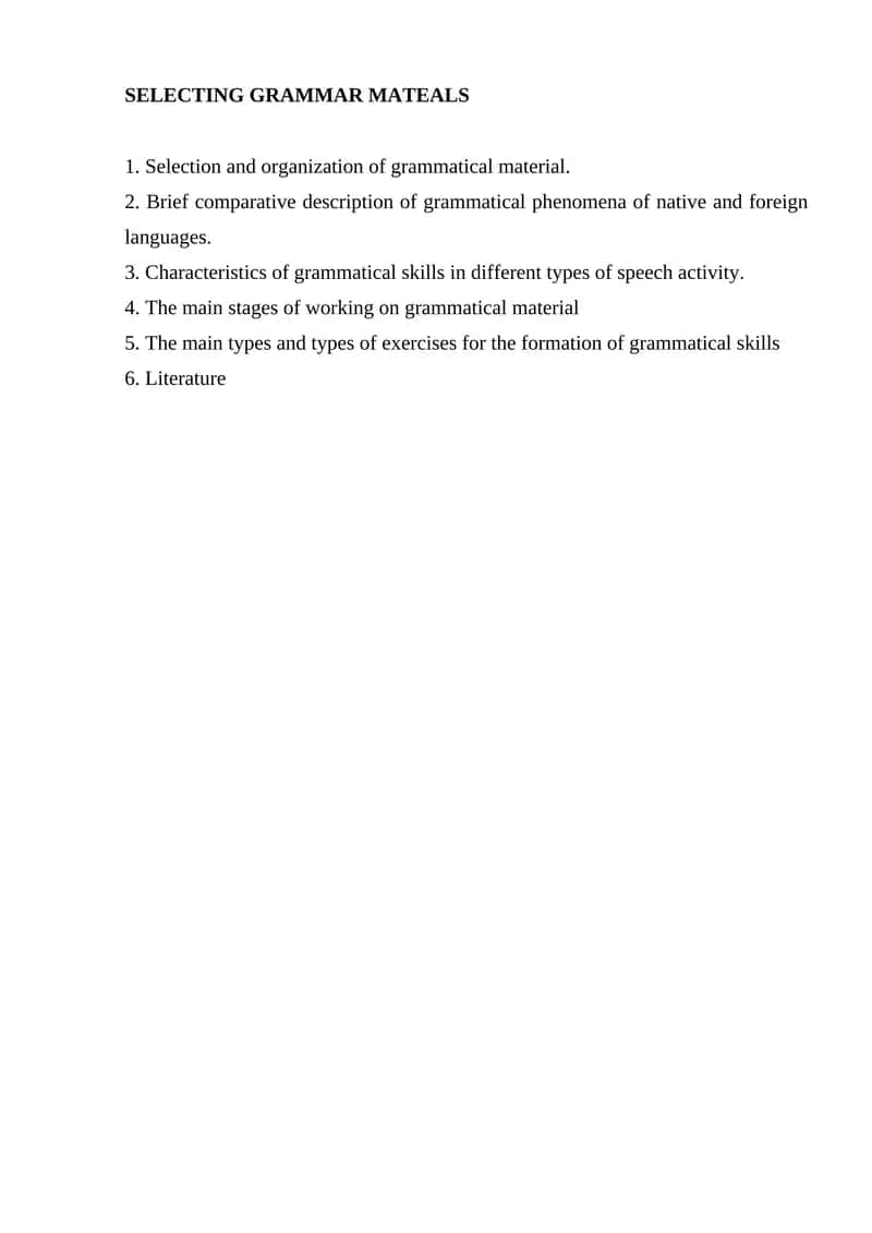 SELECTING GRAMMAR MATEALS
