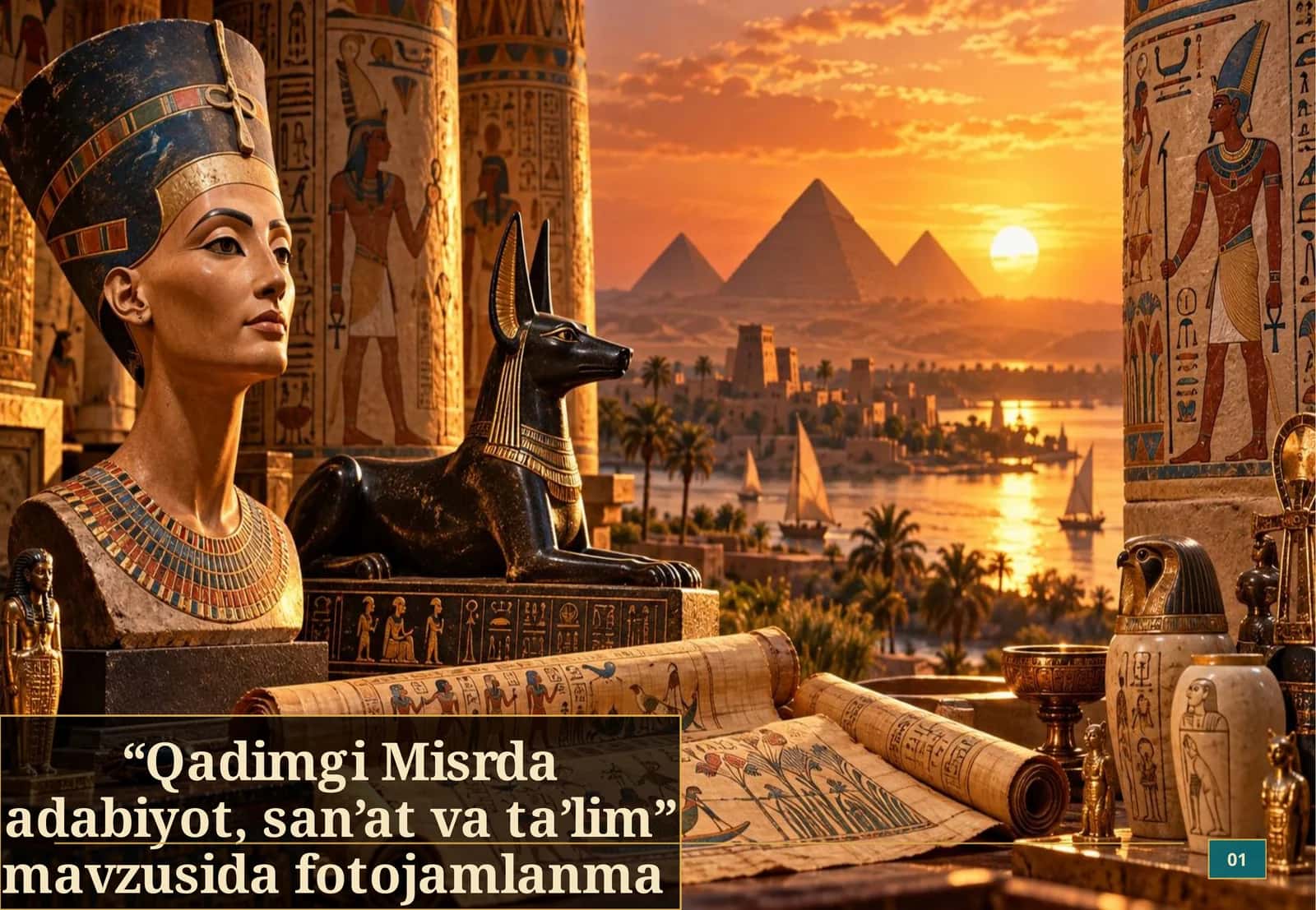 Qadimgi Misrda adabiyot, san’at va ta’lim” mavzusida fotojamlanma tayyorlash