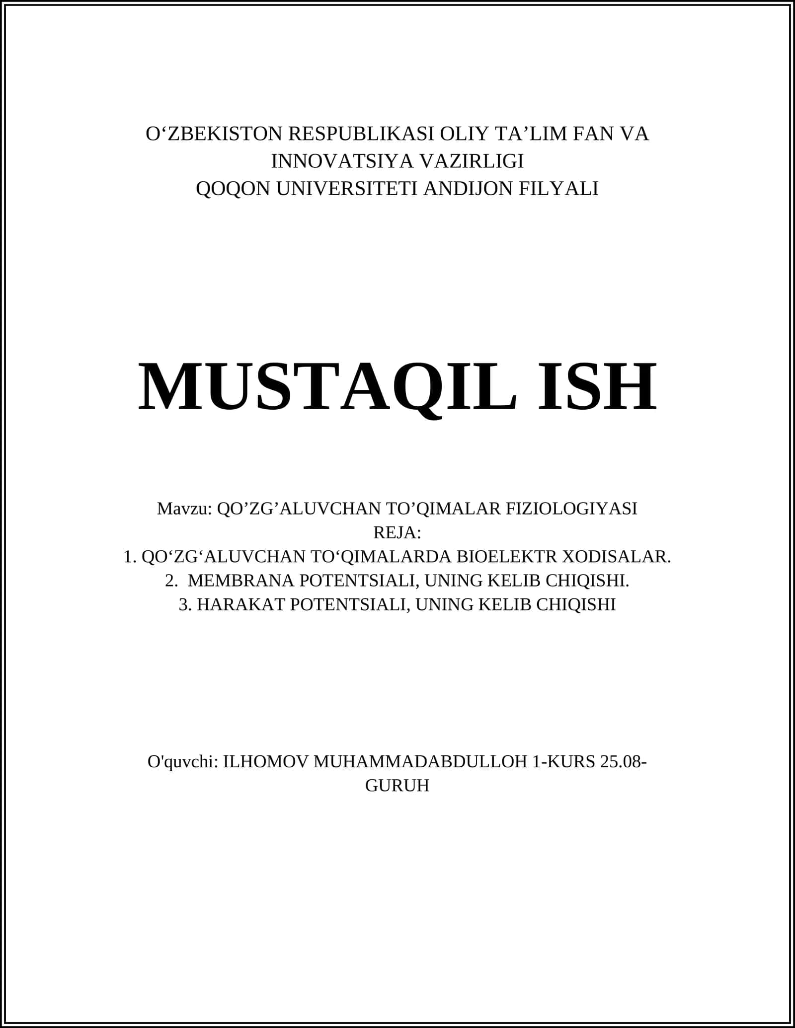 QO’ZG’ALUVCHAN TO’QIMALAR FIZIOLOGIYASI