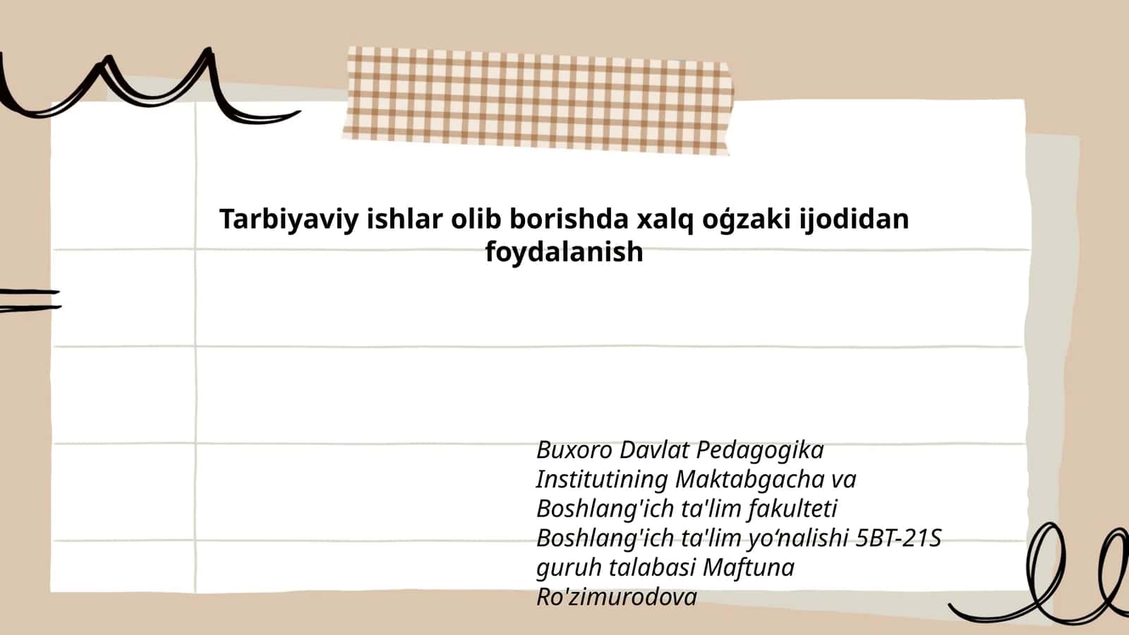 Tarbiyaviy ishlar olib borishda xalq oģzaki ijodidan foydalanish