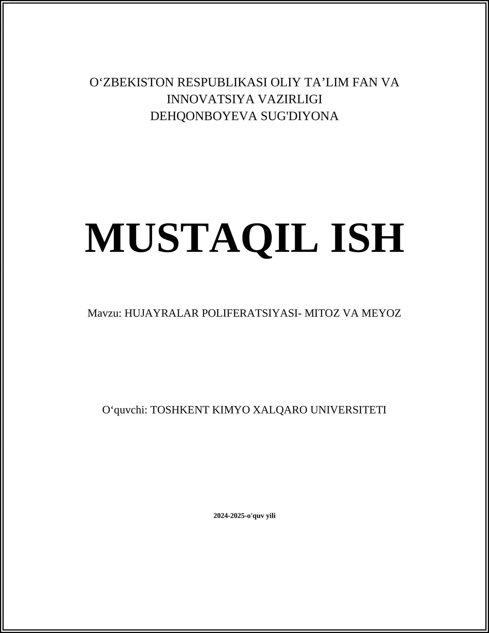 HUJAYRALAR POLIFERATSIYASI- MITOZ VA MEYOZ