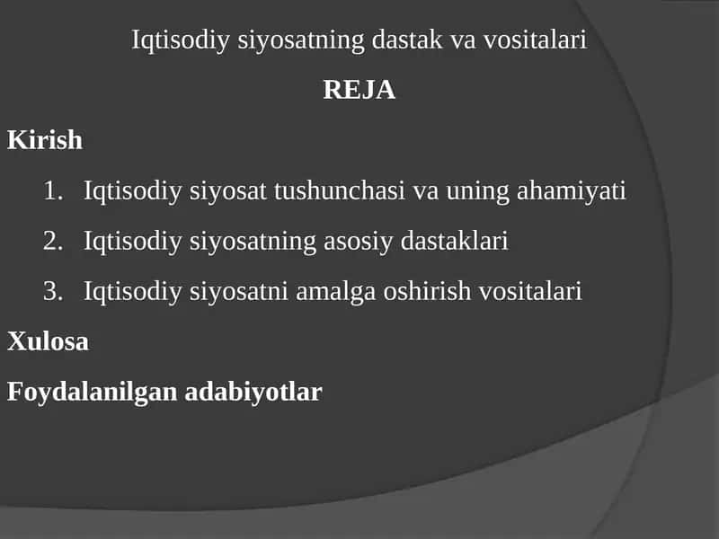 Iqtisodiysiyosatning dastak va vositalari