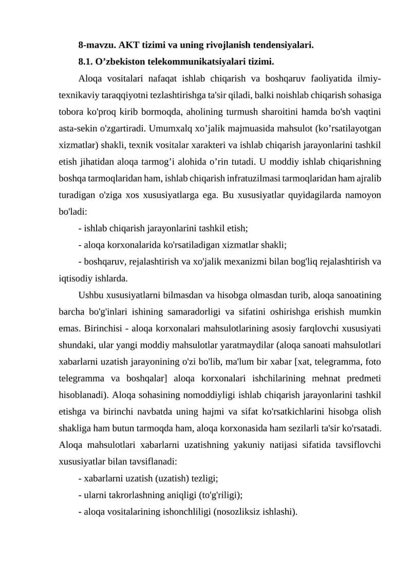 O'zbekiston telekommunikatsiyalari tizimi