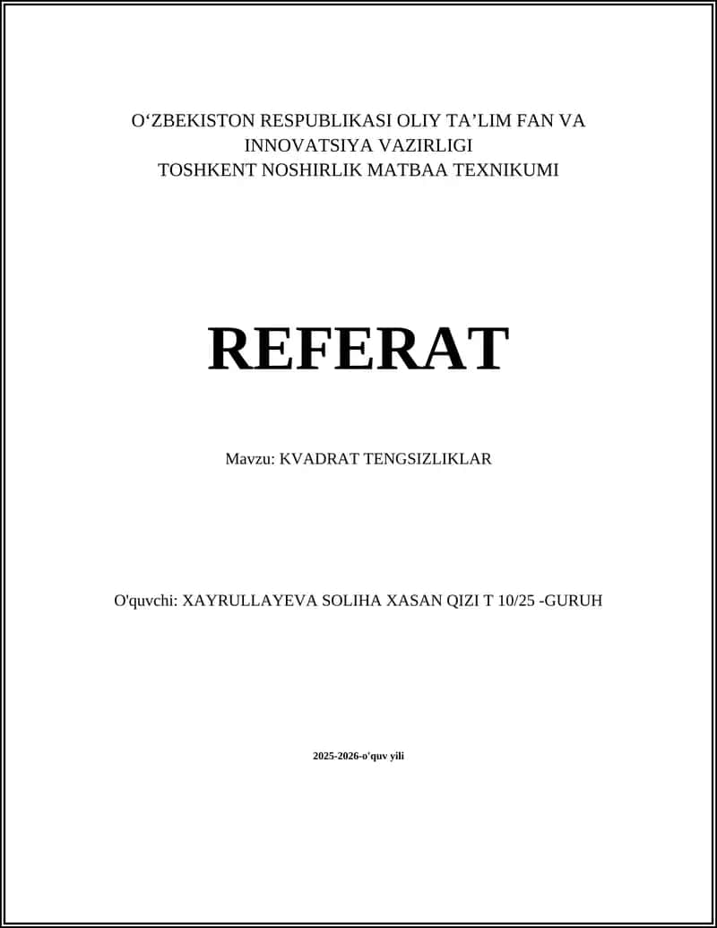 Kvadrat Tengsizliklar