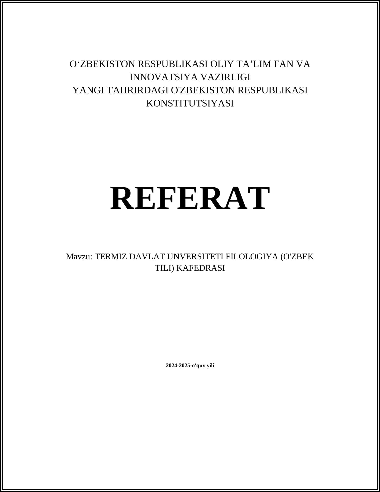 TERMIZ DAVLAT UNVERSITETI FILOLOGIYA (O'ZBEK TILI) KAFEDRASI
