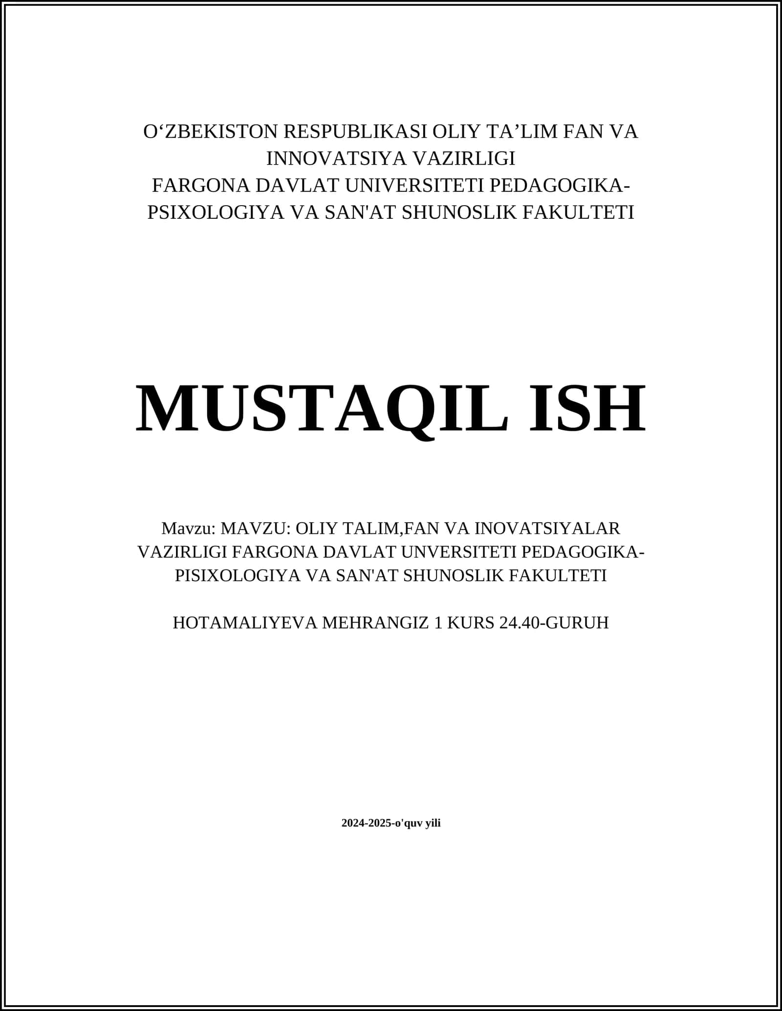 Oliy ta’lim tizimidagi islohotlar