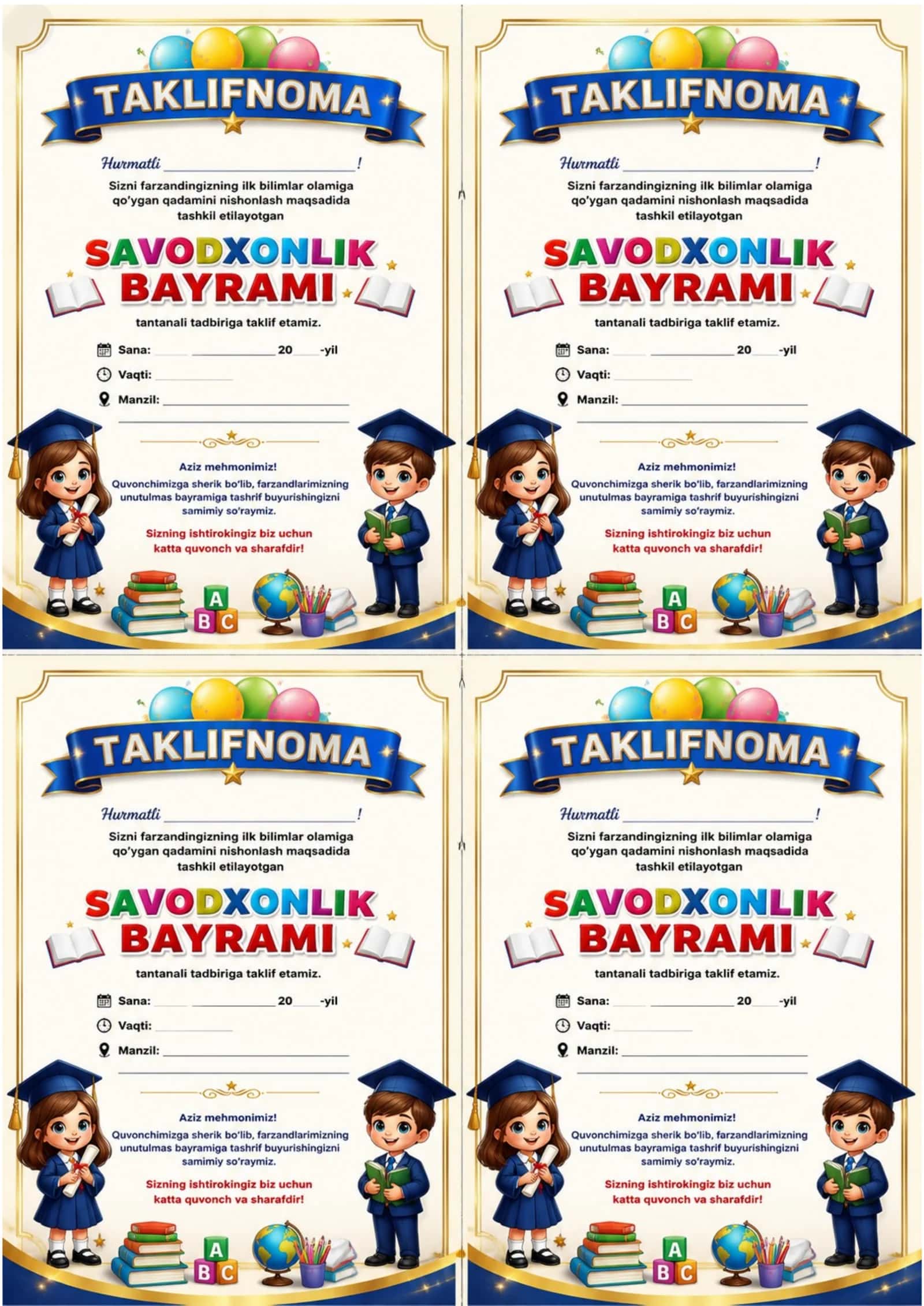 SAVODXONLIK BAYRAMI TAKLIFNOMA 2026 YIL