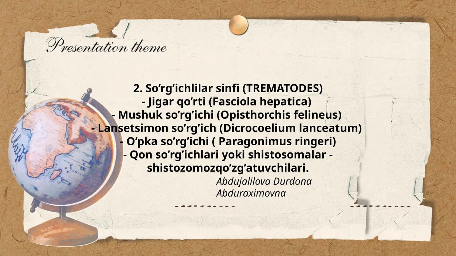 So’rg’ichlilar sinfi (TREMATODES)