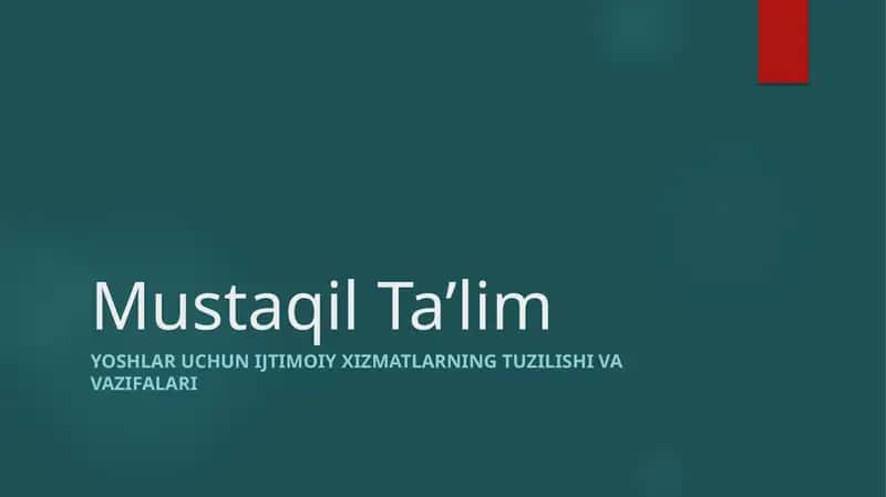 Yoshlar Uchun ijtimoiy xizmatlarning Tuzilishi va vazifalari