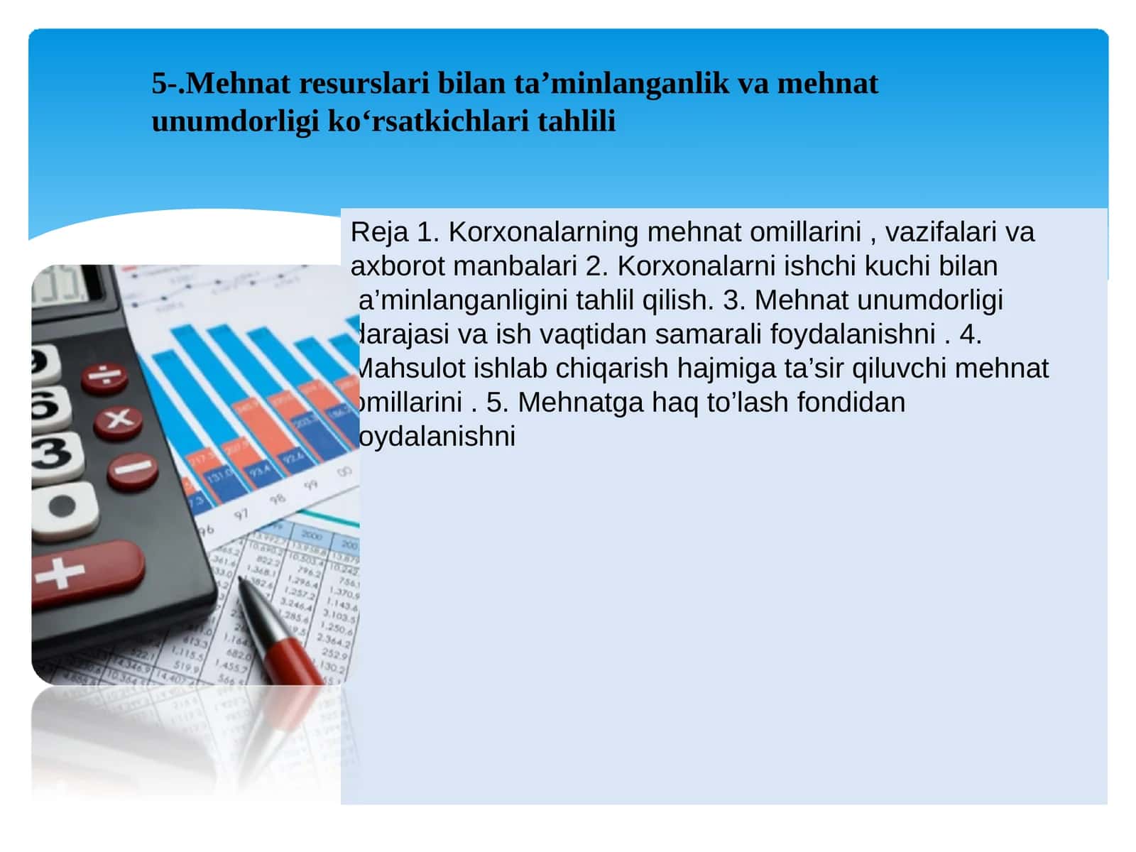 Mehnat resurslari bilan ta’minlanganlik va mehnat unumdarligi ko'rsatkichlari tahlili