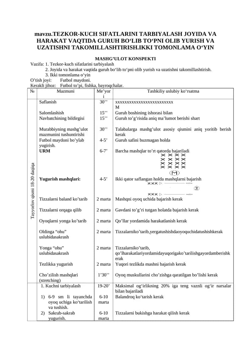 IKKI TOMONLAMA O‘YIN MASHG’ULOT KONSPEKTI